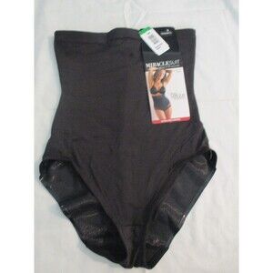 Miraclesuit Sz L Extra Firm Tummy-Control Sheer Trim High-Waist Brief 2785 Black